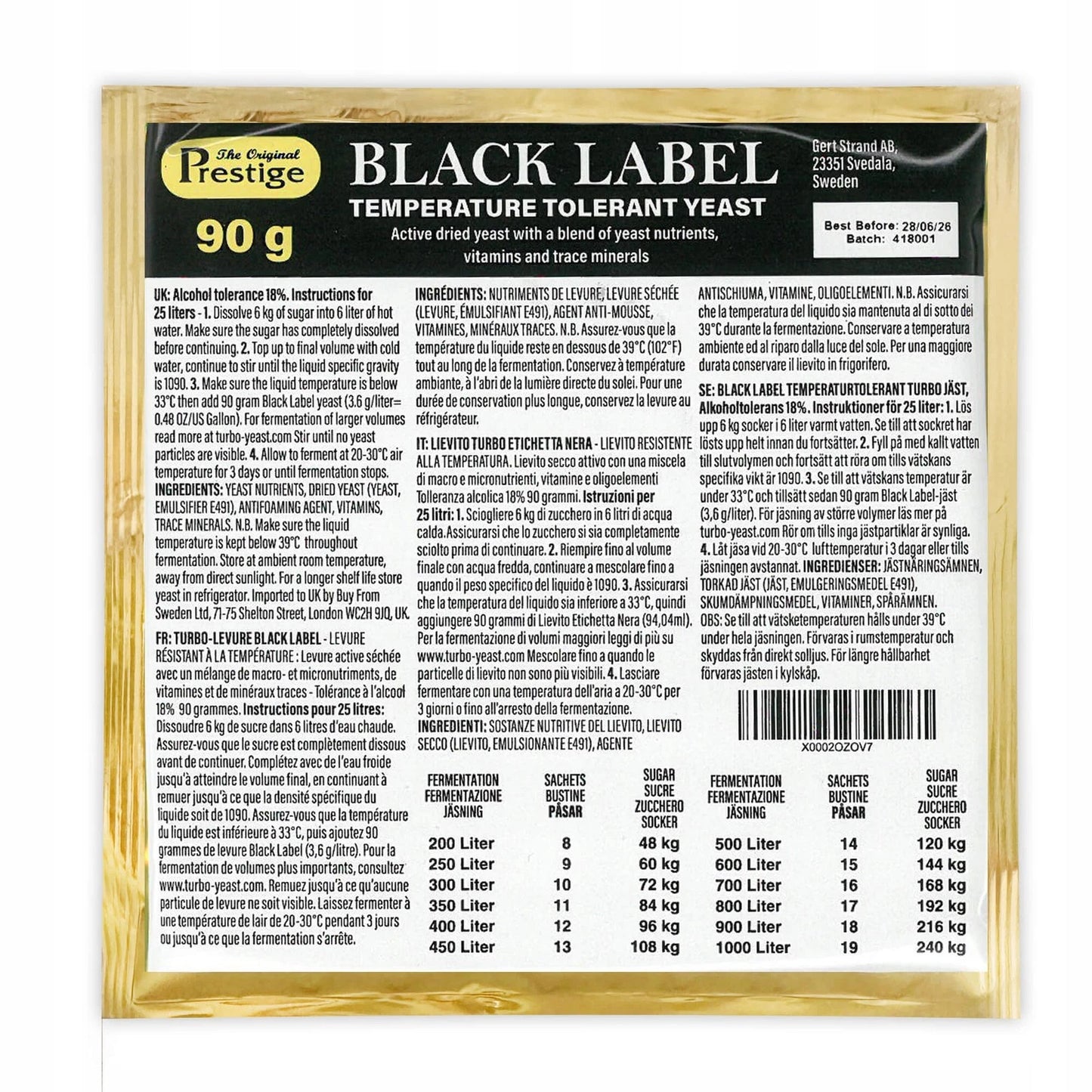 Prestige Black Label Turbo Yeast